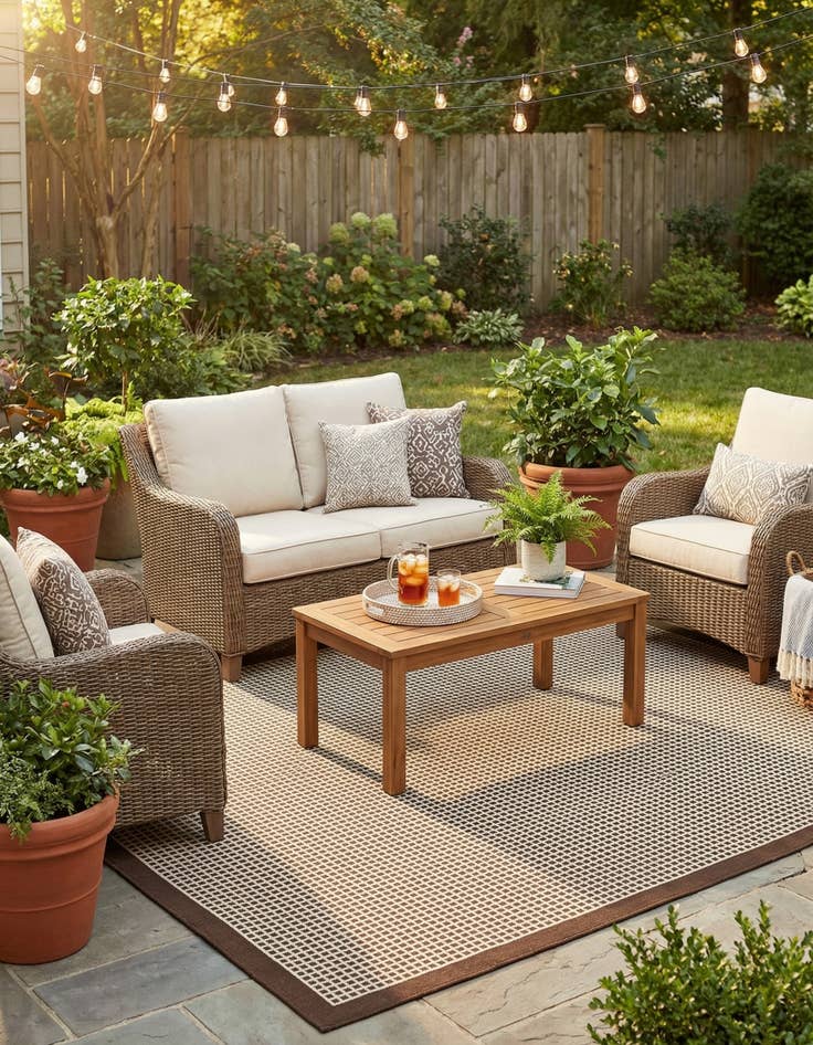 Detail image of 5' x 7'  Washable Border Indoor / Outdoor Rug