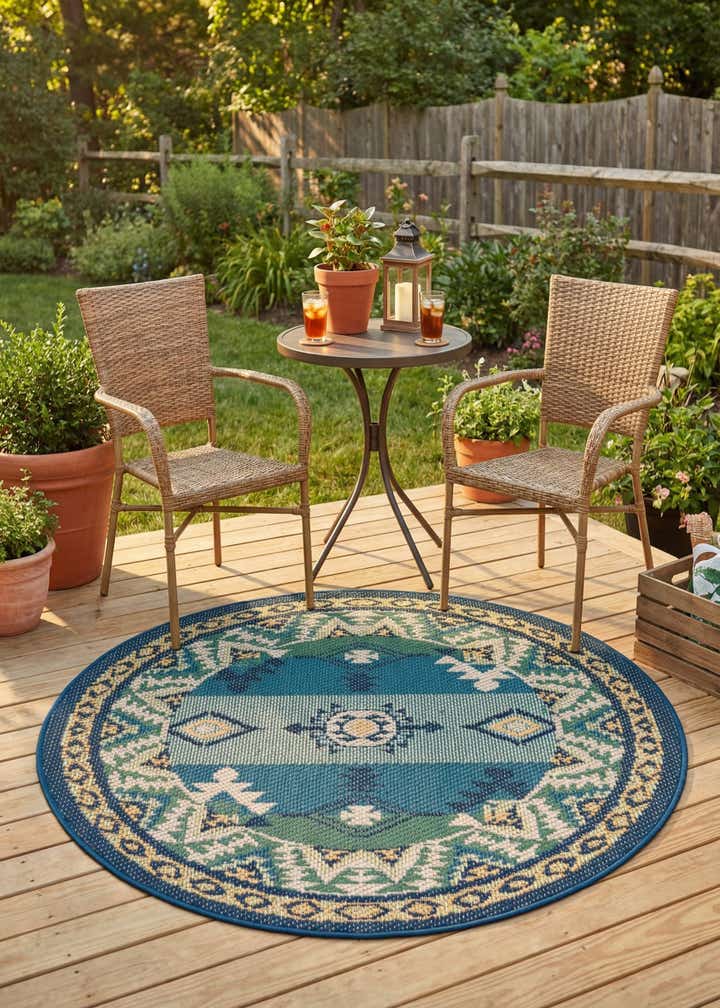 4' x 4' Easy-Clean Baja Indoor / Outdoor Round Rug