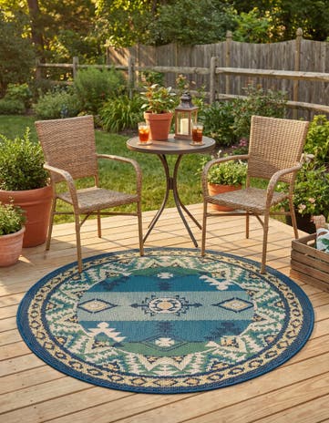 4' x 4' Easy-Clean Baja Indoor / Outdoor Round Rug