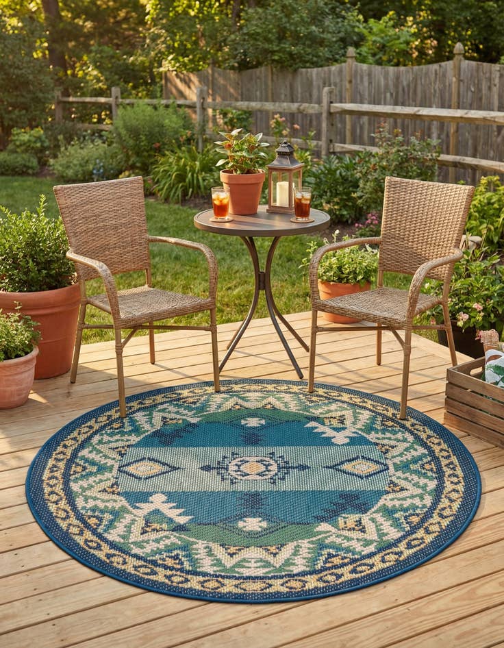 Detail image of 4' x 4'  Washable Baja Indoor / Outdoor Round Rug