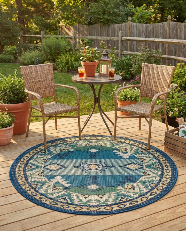 4' x 4' Easy-Clean Baja Indoor / Outdoor Round Rug