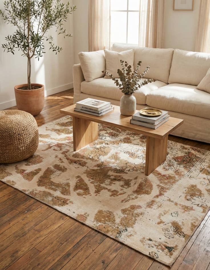 Detail image of 4' 8 x 6' 2  Hand Knotted Ultra Vintage Persian Wool Rug