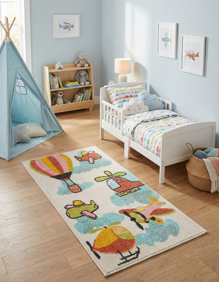 Detail image of 2' 2 x 4' Airplanes Whimsy Kids Runner Rug
