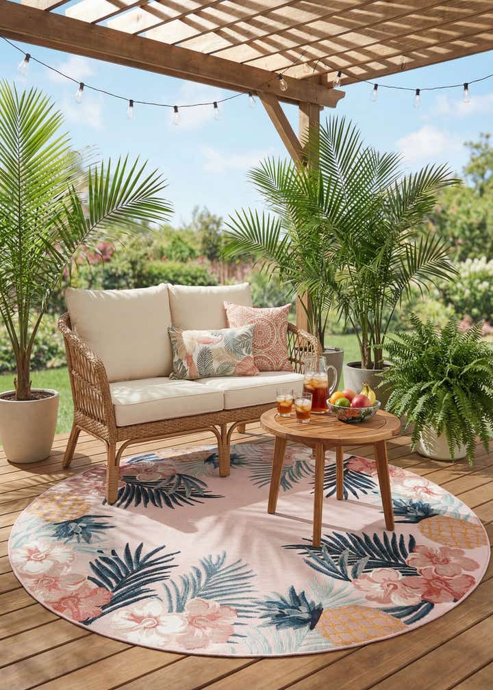 8' 2 x 8' 2 Easy-Clean Botanical Indoor / Outdoor Round Rug