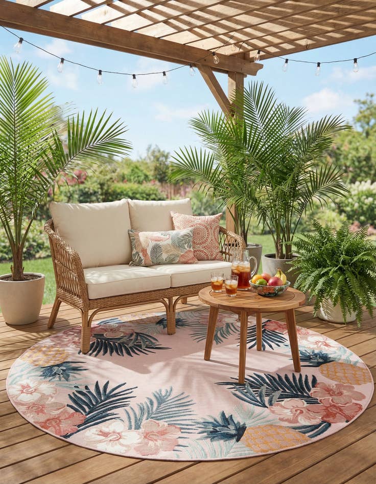 Detail image of  8' 2 x 8' 2  Washable Botanical Indoor / Outdoor Round Rug