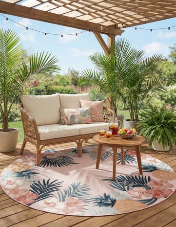 8' 2 x 8' 2 Easy-Clean Botanical Indoor / Outdoor Round Rug