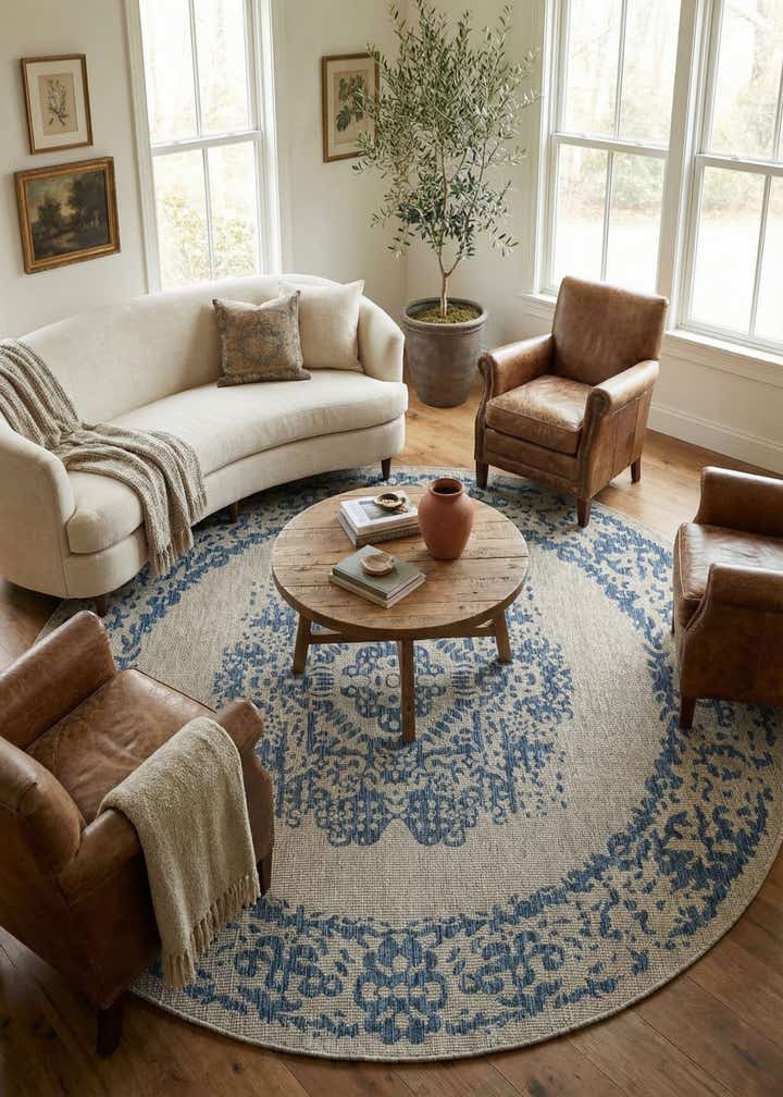 10' x 10' Easy-Clean Traditional Indoor / Outdoor Round Rug