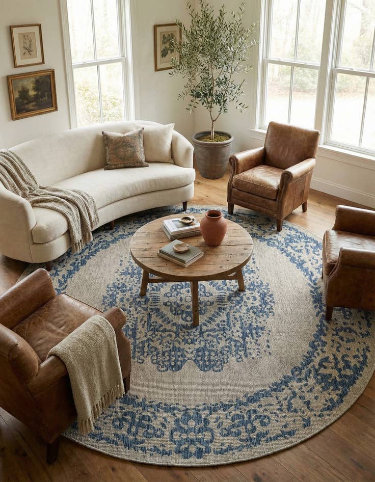 Detail image of 10' x 10'  Washable Traditional Indoor / Outdoor Round Rug