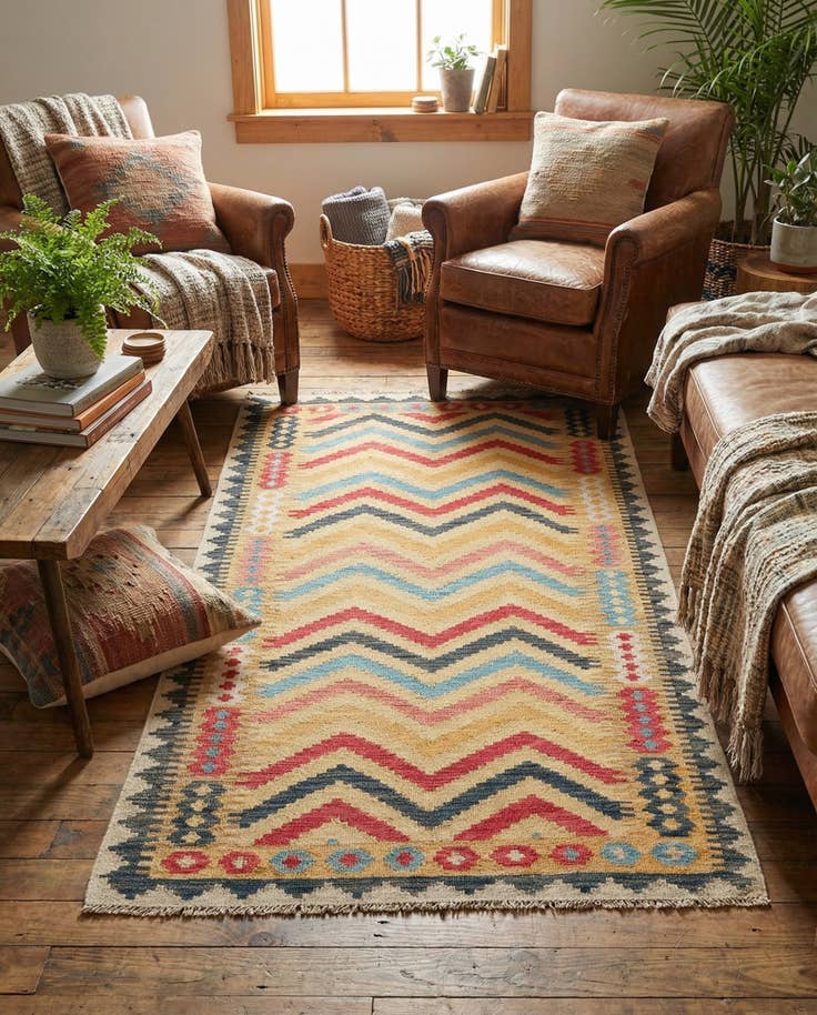 Detail image of 3' 5 x 6' 6 Hand Woven Kilim Maymana Wool Rug
