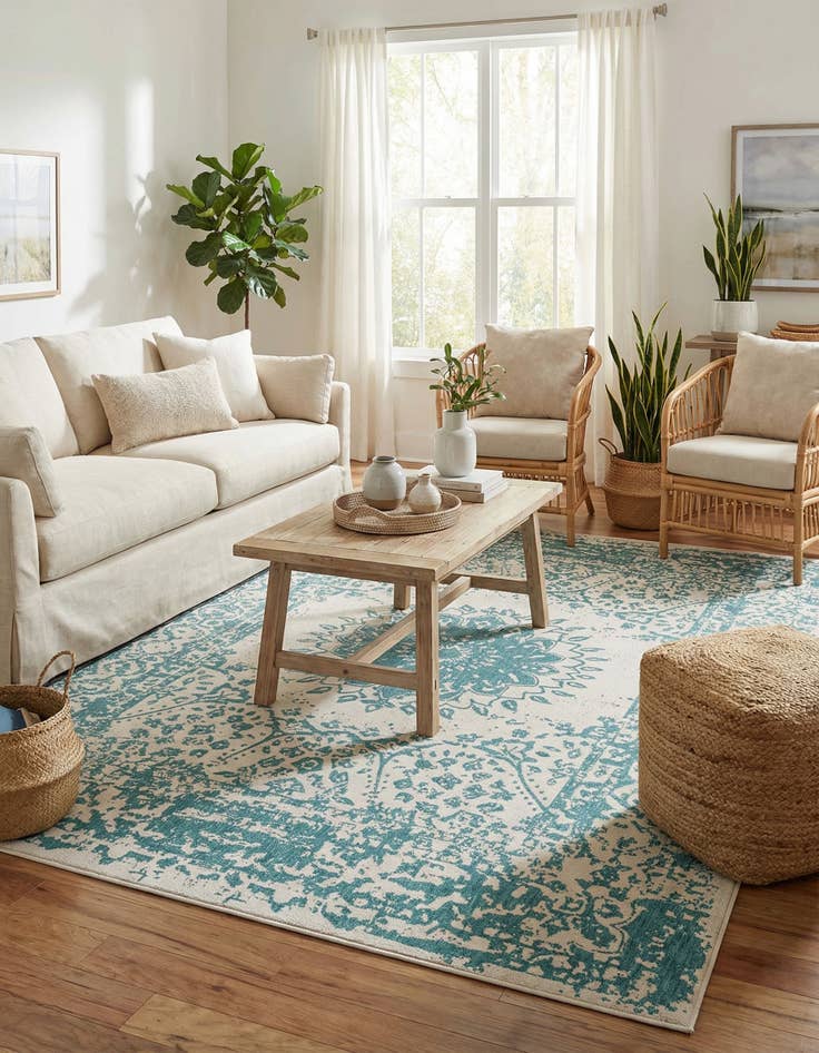 Detail image of  9' x 12'  Washable Traditional Indoor / Outdoor Rug