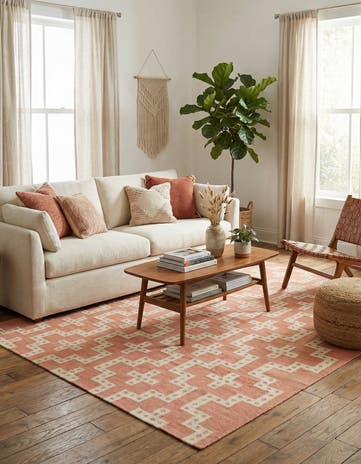 Rose and White Hand Woven Kilim Wool Rug