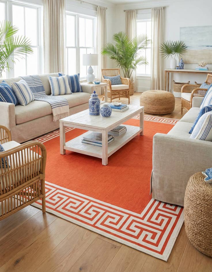 Detail image of  7' 10 x 10'  Washable Coastal Indoor / Outdoor Rug