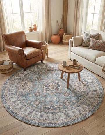 Soft Green Washable Timeless Round Rug