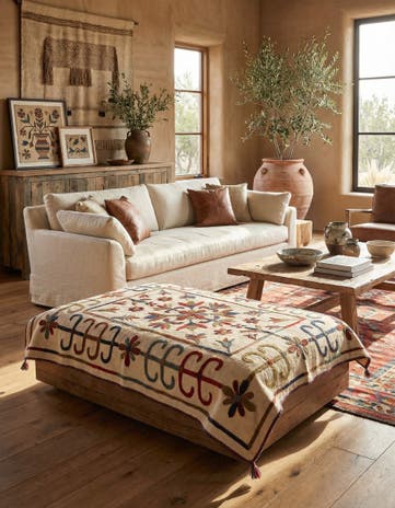 4' 4 x 5' 5 Hand Woven Kilim Suzani Wool Rug