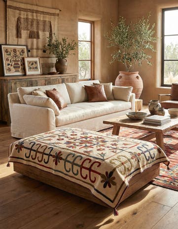 4' 4 x 5' 5 Hand Woven Kilim Suzani Wool Rug