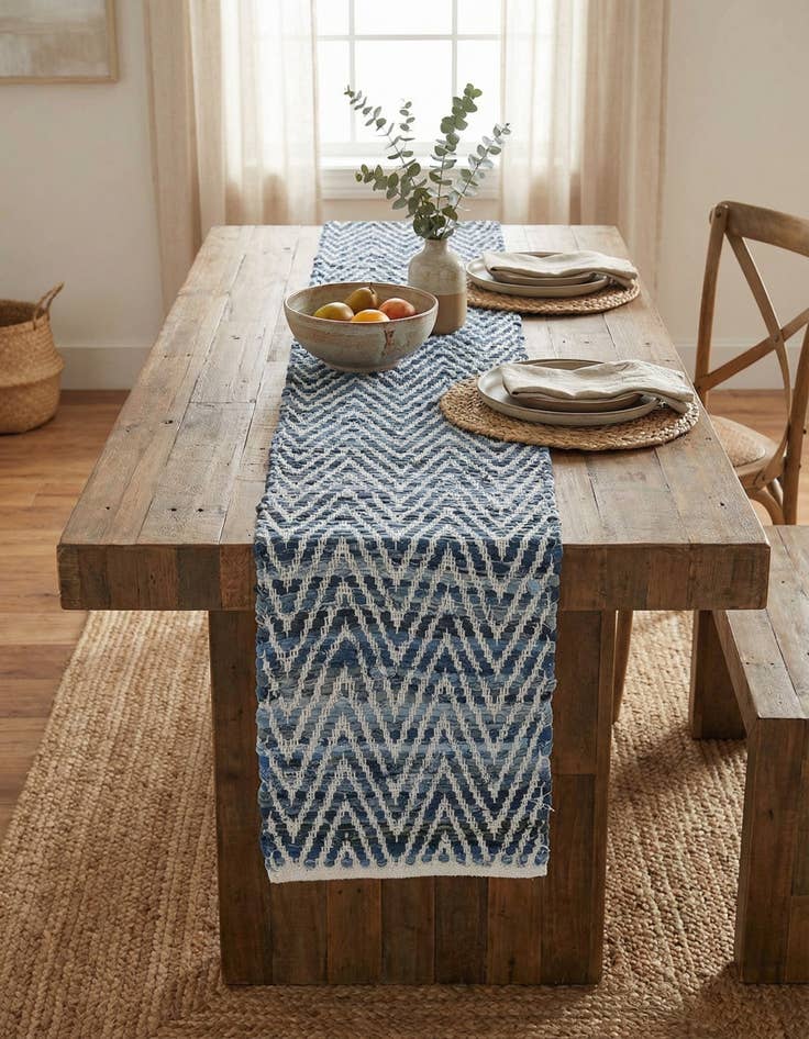 Detail image of  1' 2 x 8'  Hand Woven Chindi Chevron Table Runner Rug