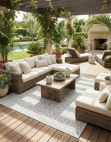 Light Gray Easy-Clean Safari Indoor / Outdoor Square Rug