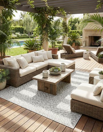 Light Gray Easy-Clean Safari Indoor / Outdoor Square Rug