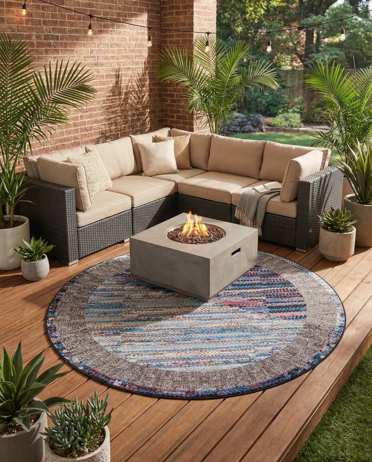 Detail image of 7' 10 x 7' 10 Easy-Clean Modern Indoor / Outdoor Round Rug
