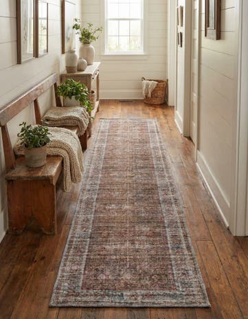 Rust Red and Brown Washable Nostalgia Runner Rug