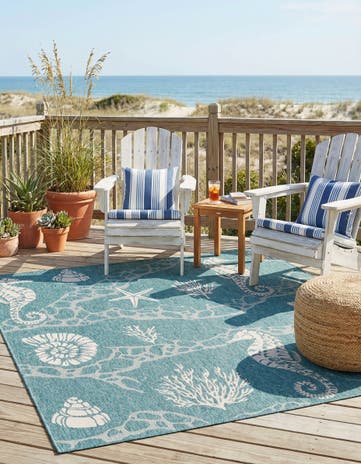7' 10 x 7' 10 Easy-Clean Coastal Indoor / Outdoor Square Rug
