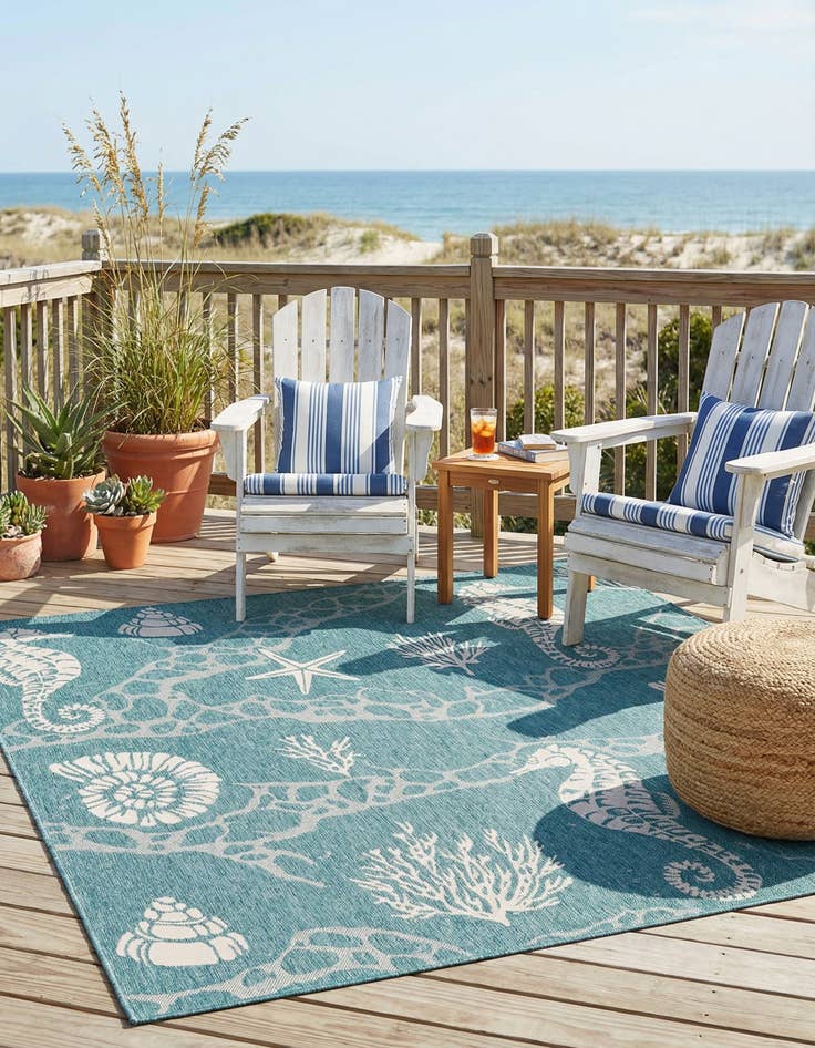 Detail image of 7' 10 x 7' 10  Washable Coastal Indoor / Outdoor Square Rug