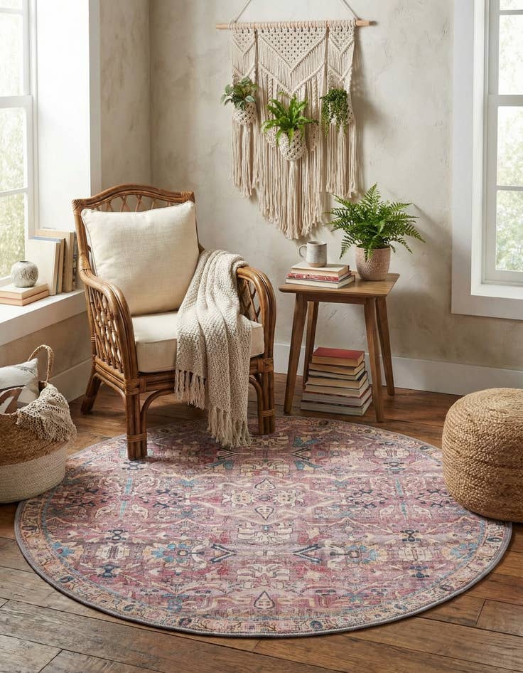 Detail image of 4' x 4'  Washable Nostalgia Round Rug