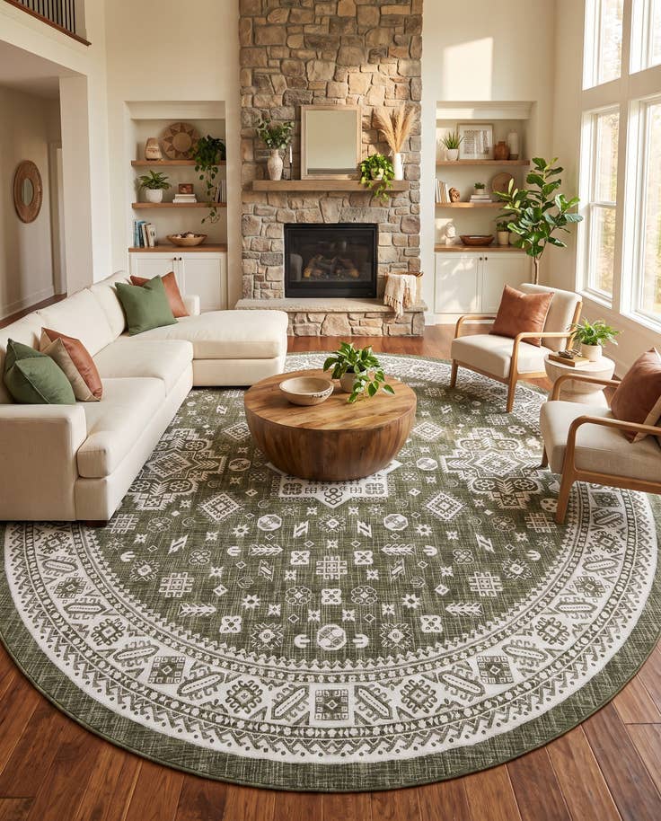 Detail image of 13' x 13' Easy-Clean Aztec Indoor / Outdoor Round Rug