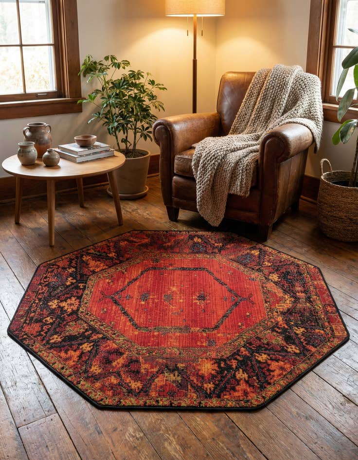 Detail image of 4' x 4' Easy-Clean Tribal Indoor / Outdoor Octagon Rug