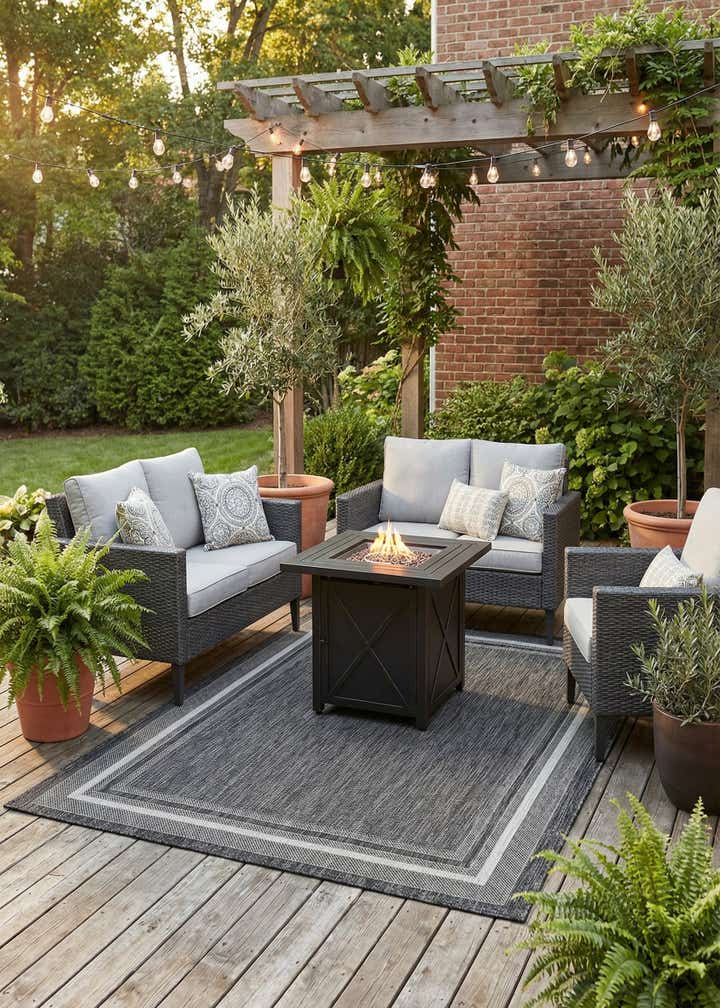 5' 3 x 7' Easy-Clean Border Indoor / Outdoor Rug