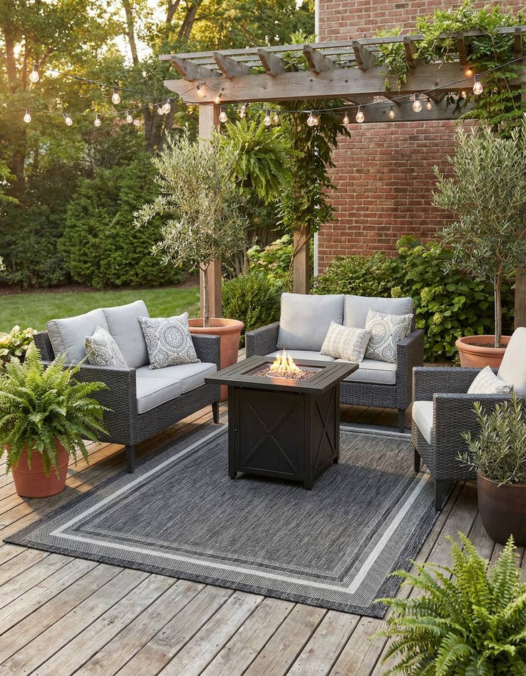 Detail image of 5' 3 x 7'  Washable Border Indoor / Outdoor Rug