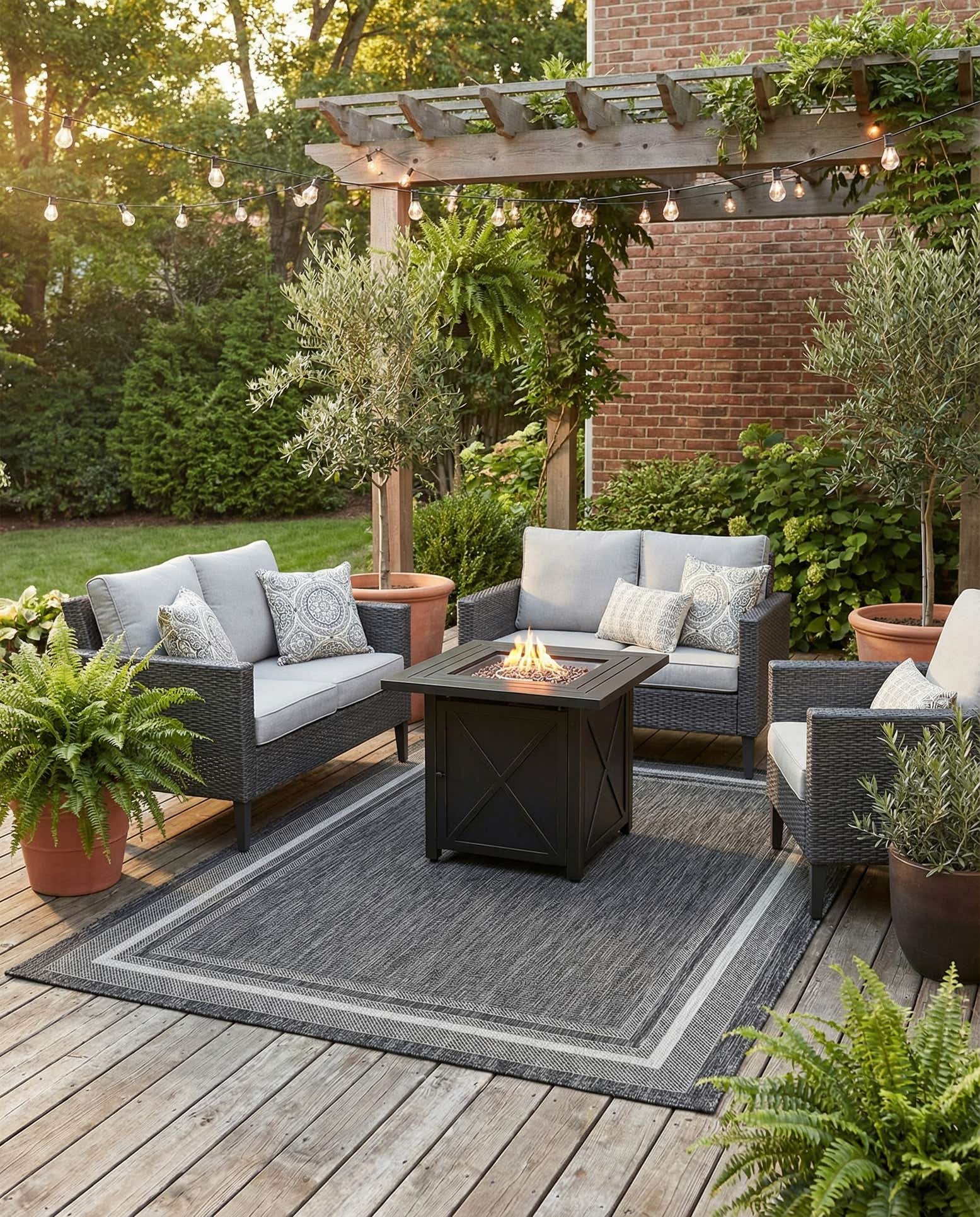 5' 3 x 7' Easy-Clean Border Indoor / Outdoor Rug