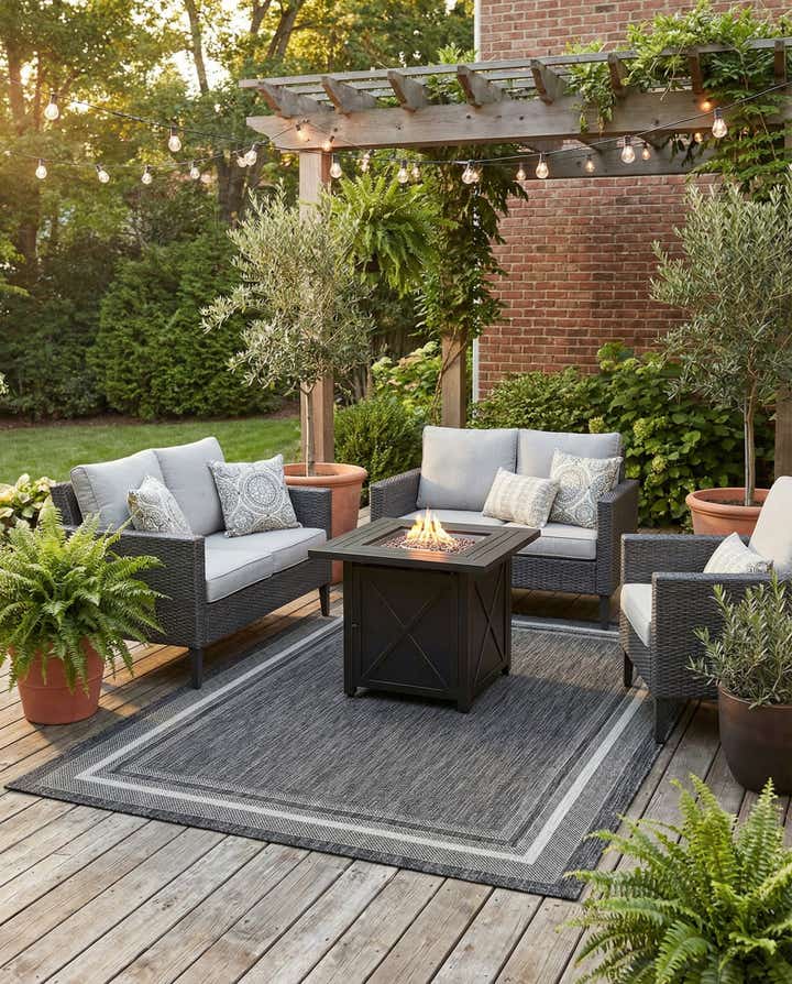 5' 3 x 7' Easy-Clean Border Indoor / Outdoor Rug
