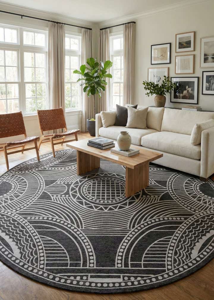 13' x 13' Easy-Clean Traditional Indoor / Outdoor Round Rug