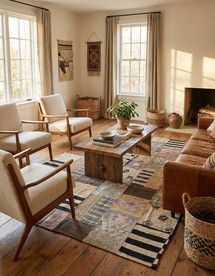 Detail image of  6' 6 x 9' 8  Hand Woven Kilim Patchwork Wool Rug