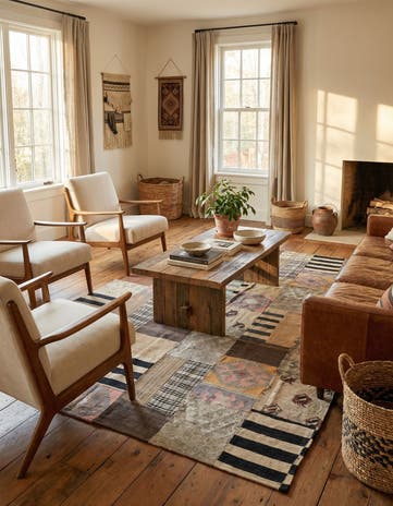 6' 6 x 9' 8 Hand Woven Kilim Patchwork Wool Rug