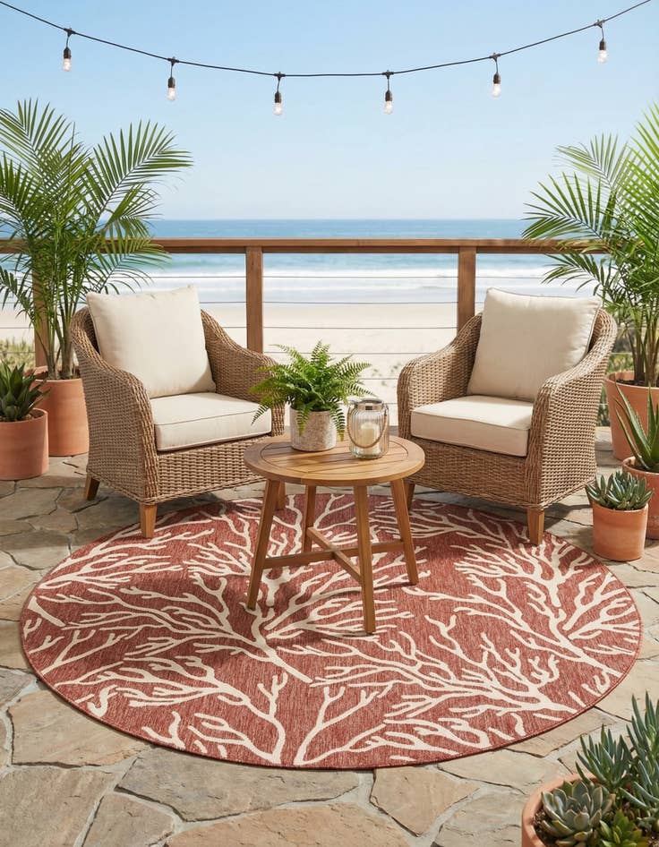Detail image of 7' 10 x 7' 10  Washable Coastal Indoor / Outdoor Round Rug