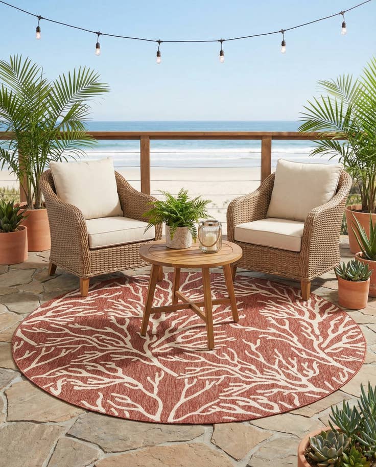 Detail image of 7' 10 x 7' 10 Easy-Clean Coastal Indoor / Outdoor Round Rug