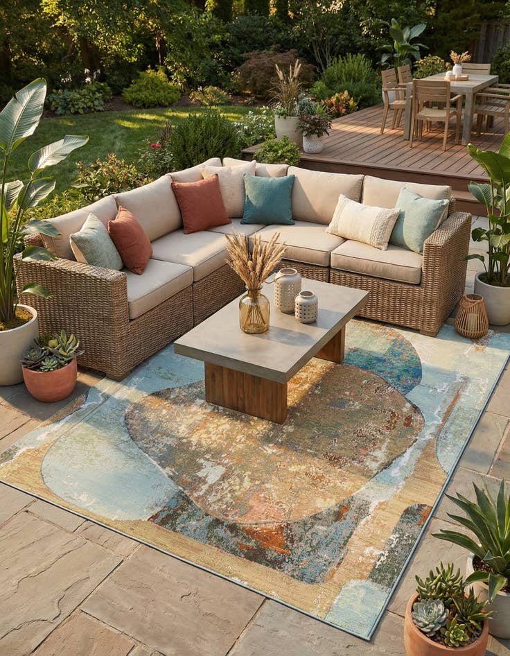 Detail image of 7' 10 x 10' Easy-Clean Modern Indoor / Outdoor Rug