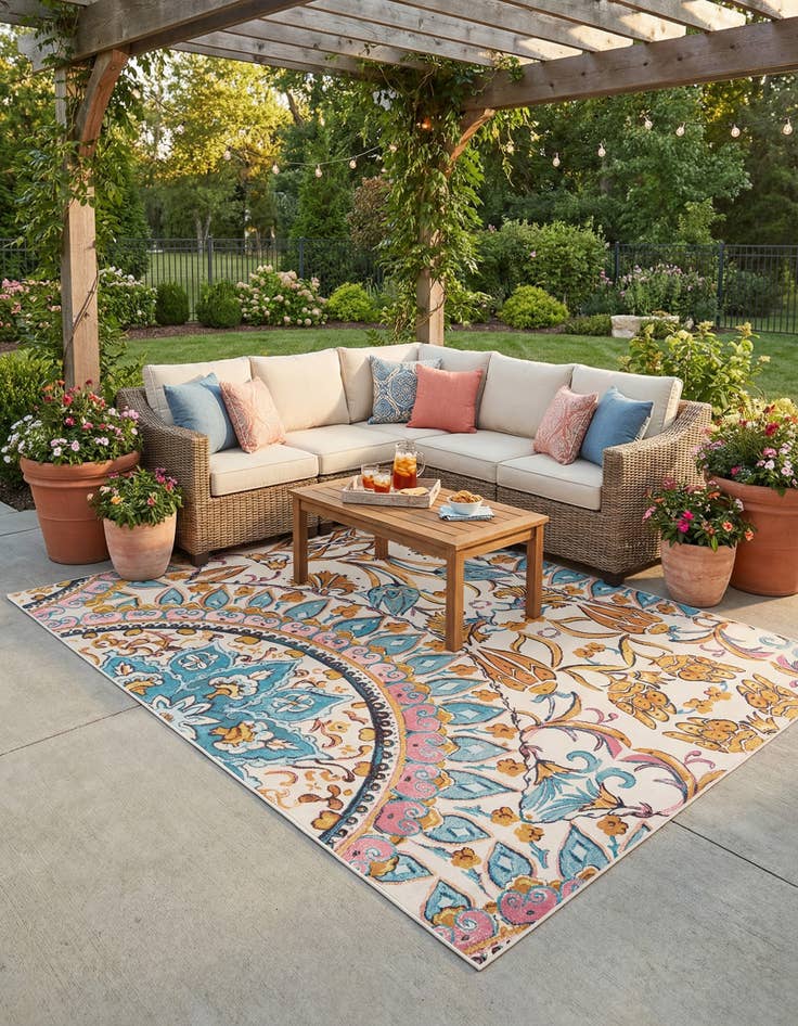 Detail image of 9' x 12'  Washable Traditional Indoor / Outdoor Rug