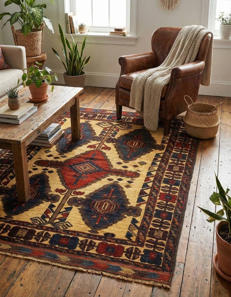 Detail image of 4' 6 x 5' 9  Hand Knotted Sumak Wool Rug