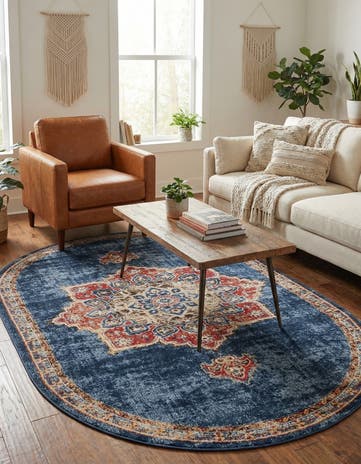 Dark Blue Eden Oval Rug