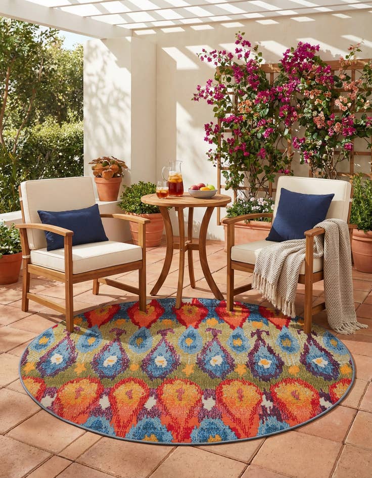 Detail image of 5' x 5'  Washable Modern Indoor / Outdoor Round Rug