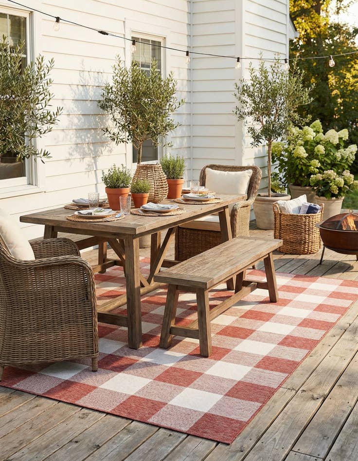 Detail image of 7' 10 x 10' Easy-Clean Checkered Indoor / Outdoor Rug