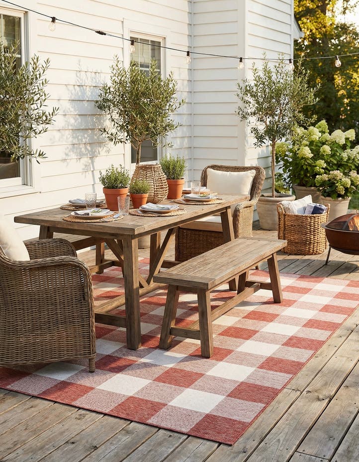 7' 10 x 10' Easy-Clean Checkered Indoor / Outd...