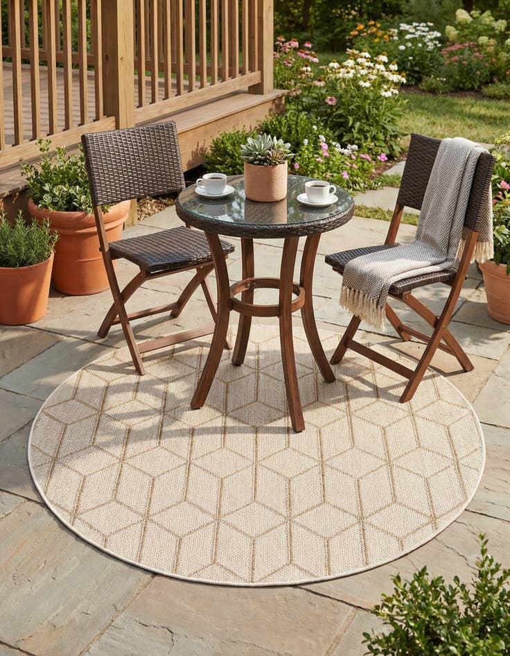 Detail image of  5' 3 x 5' 3  Washable Lattice Indoor / Outdoor Round Rug