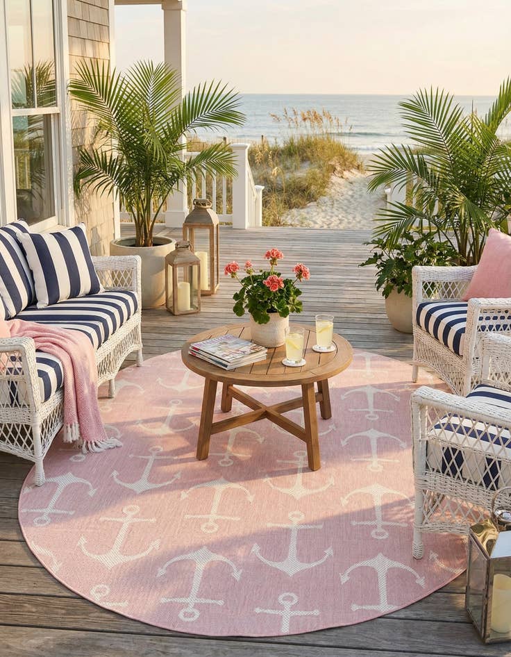Detail image of  7' 10 x 10'  Washable Coastal Indoor / Outdoor Oval Rug
