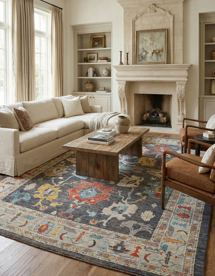 Detail image of 9' 1 x 11' 10  Hand Knotted Oushak Rug