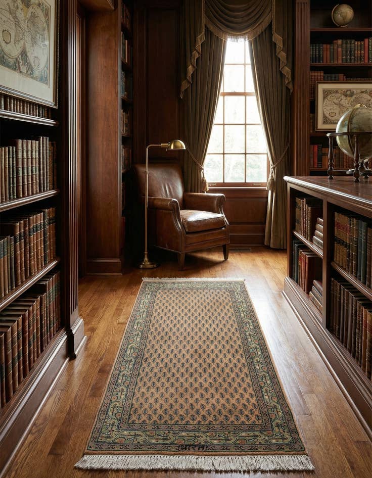 Detail image of  2' 4 x 4' 7  Hand Knotted Mir Wool Runner Rug