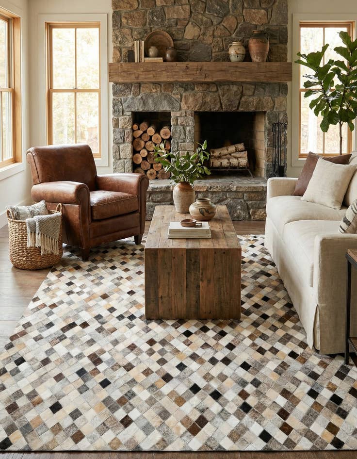 Detail image of 4' 8 x 6' 7 Cowhide Stocks Rug